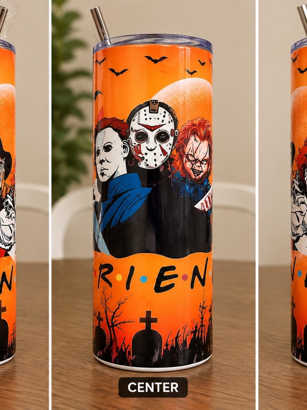 Halloween Horror Characters Orange Stainless Steel Tumbler